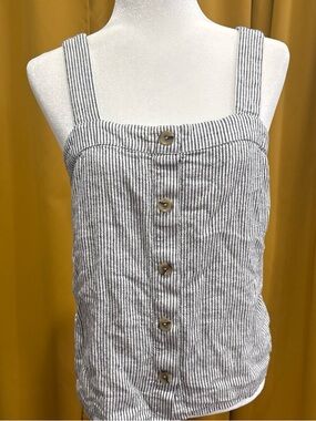 J. Crew Black and White Striped Button-Front Tank Top